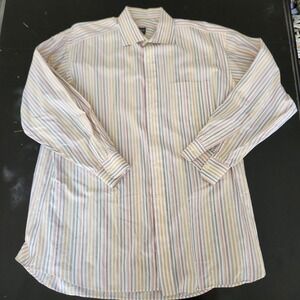 Ike Behar NY Stripe Button Down Long Sleeve Shirt Small Spot 17.5 see measure